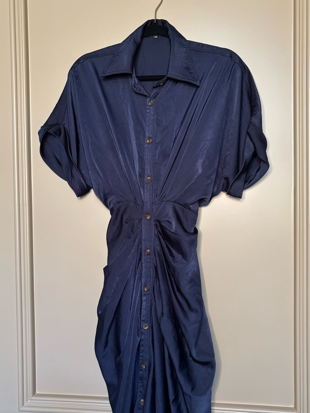 Fashion Nova Navy Short-Sleeve Button-Up Dress